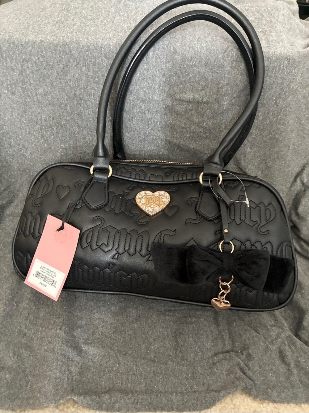 Juicy Couture Black Embossed Bow-Accent Shoulder Bag